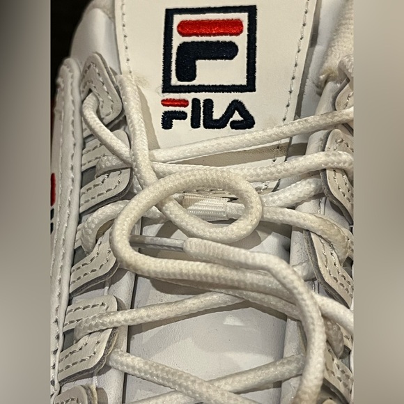 Fila Disruptor II Premium Wedge sneakers. Chunky sole. White w/ blue & red. 8.5 - Picture 11 of 12